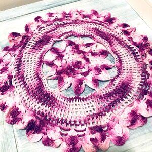 🌷͙ Large Beautiful White & Purple Handmade Doily! Table decor Doilies Placemat